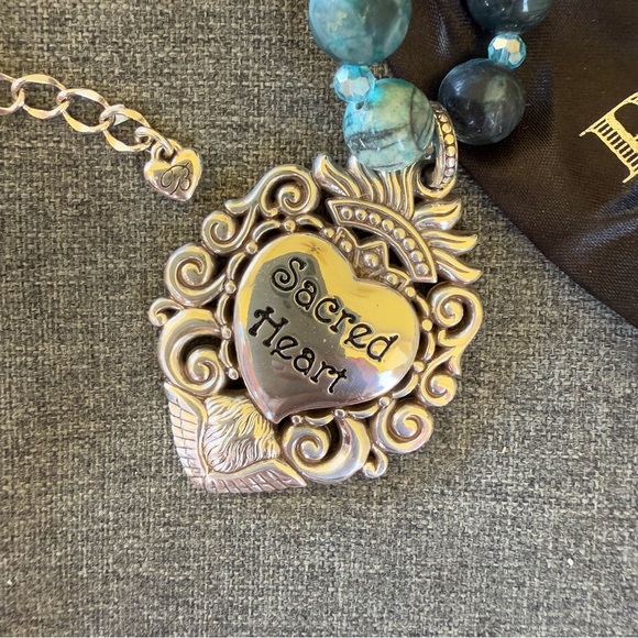 Brighton Blue Stone  Beaded Necklace With Sacred Heart Pendant With Rhinestones - Picture 5 of 5